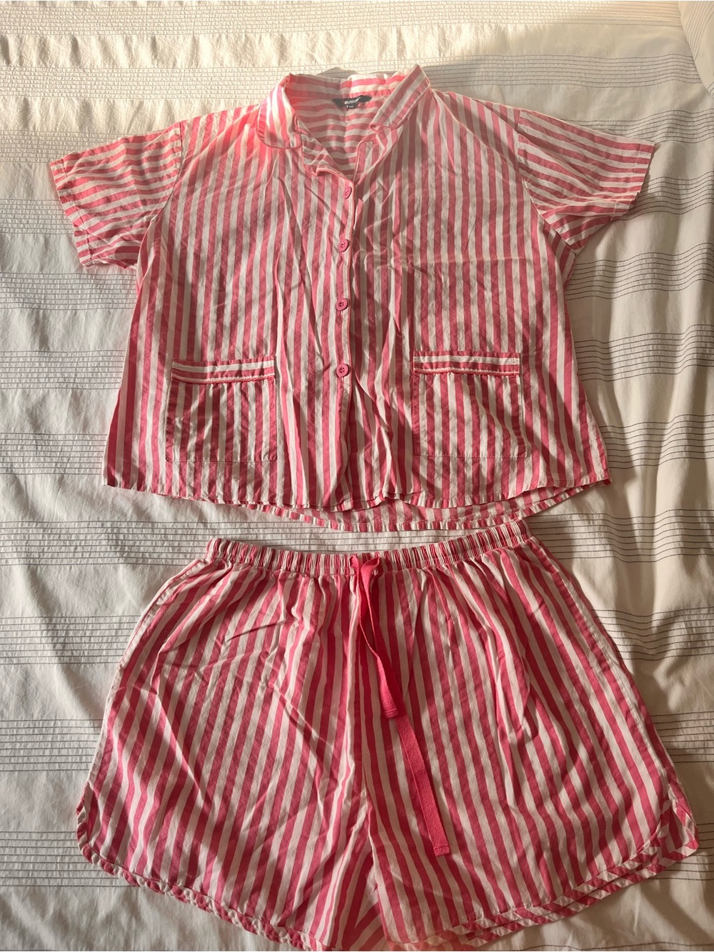 Womem’s XXL Pink Striped Pajama Set - Short Sleeve Top & Shorts